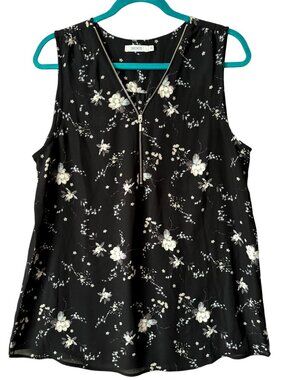 Ricki's Women's Black Floral Sleeveless Blouse with Zipper Size Large